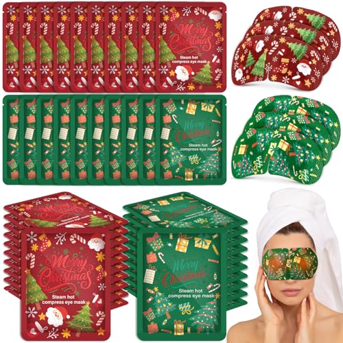 Bonuci 90 Pcs Christmas Steam Eye Masks Bulk for Dry Eyes Disposable Heating Eye Mask for Spa Sleep Warm Compress Stress Dark Circle Relief Puffiness and Relaxation Gifts Christmas Stocking Stuffer