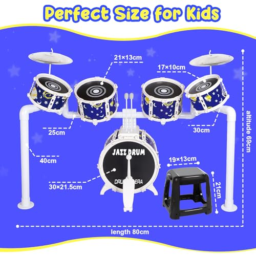 Toy Drum Set for Kids Toddler Jazz Drum Kit with 5 Drums Musical Instruments Toys for 3 4 5 Year Old Boys Girls Gifts Ages 3-5
