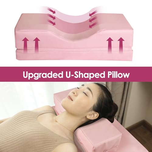 Portable Lash Bed for Lash Extensions Massage Table with Eyelash Pillow Esthetician Bed Spa Table Spa Bed Height Adjustable Waterproof Aluminum Frame (Pink)