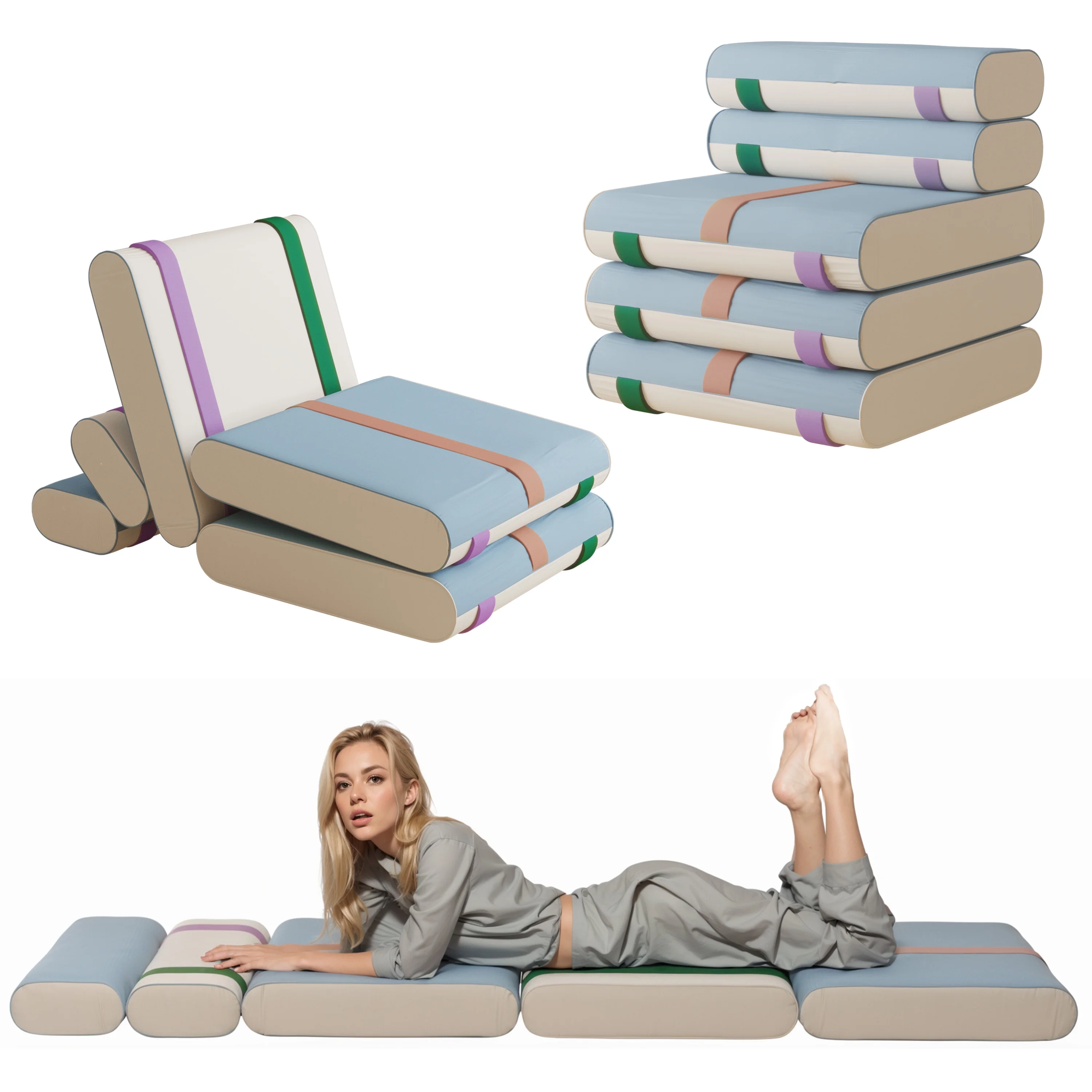 Rounuo Floor Pillow Cushion Folding Sofa Bed Couch Sofa Convertible Sofa Bed Chair Floor Mattress Multifunctional Day Bed Futon Couch Folding Reclining Chair Creative Mat Cushion Seating