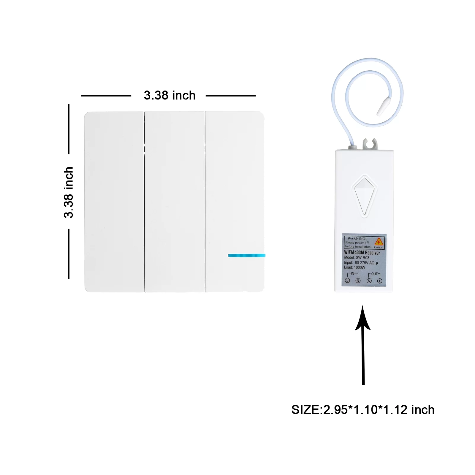 GREENCYCLE Smart Light Switch WiFi Wall Wireless 3-gang Switch + 3x WIFI Receiver Compatible with Amazon Alexa and Google Home Remote Control Lights and Appliances Timing Function