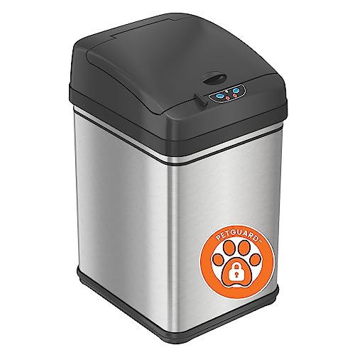 iTouchless 13 Gallon Sensor Kitchen Trash Can with Lid and Odor Filter, Stainless Steel Trashcan Extra-Wide Lid Opening Slim Garbage Bin for Home Office Work Bedroom Living Room Garage Large Capacity