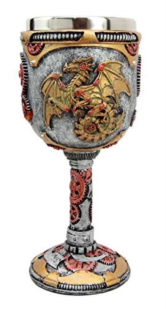 Ebros Steampunk Robotic Cyborg Dragon Fire Wheel Engine 5oz Wine Goblet Chalice