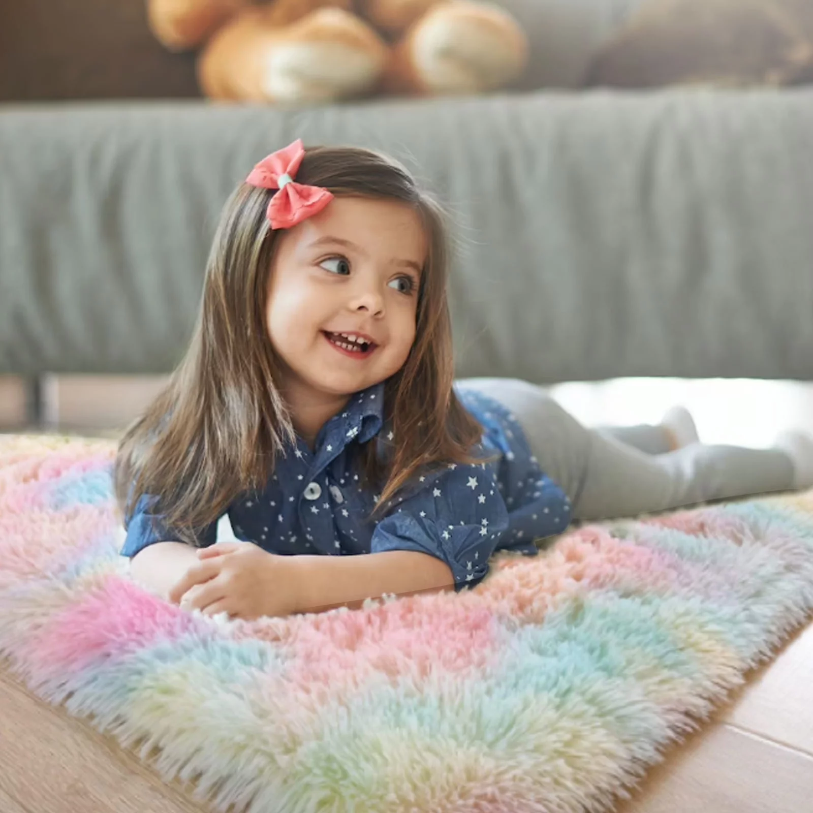 OldPAPA Fluffy Rugs for Living Room, Washable Rugs, 4x6 Area Shag Rugs for Bedroom, Nursery Girls Boys Room, Kids Room Decor,Upgrade Anti-Skid Small Carpet for Home Decor Aesthetic, Rainbow Color
