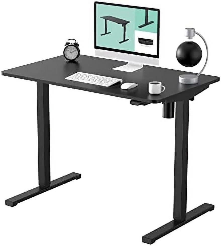 Standing Desk  Whole-Piece Desktop 48 x 24 Inches Height Adjustable Desk Stand up Desk  Office Table for Computer Laptop (White Frame & Maple Desktop)