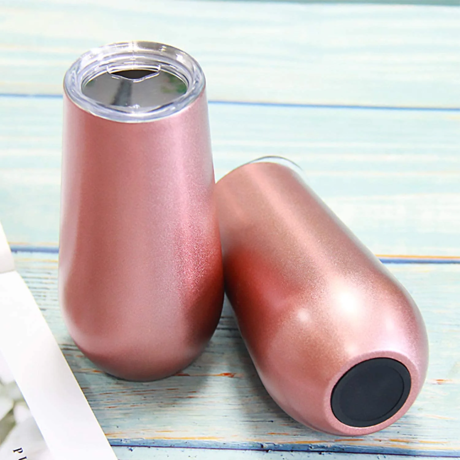 Sivaphe Stainless Steel Champagne Toasting Glasses 6 Ounce with Lid Rosegold Insulated Champagne Flutes 2 Set