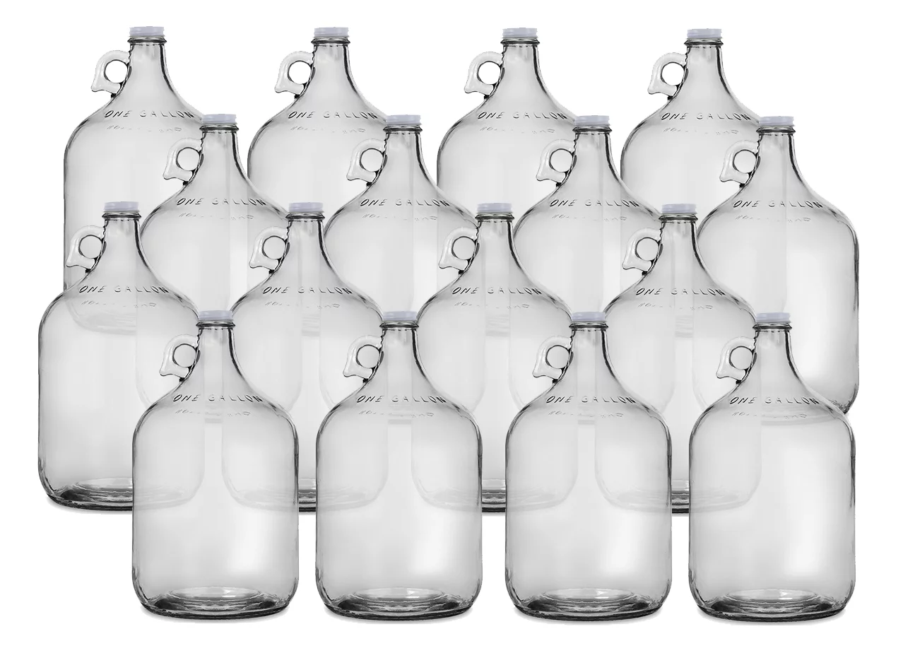One Gallon Glass Jug with 38mm WHITE Metal Screw Cap (Set of 16)