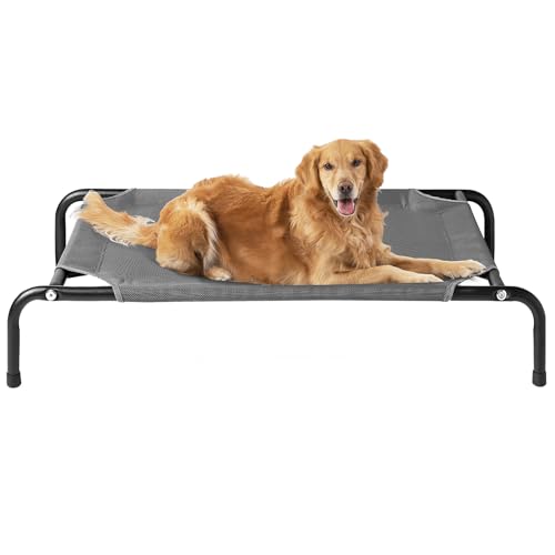 EHEYCIGA Elevated Dog Cot Beds for Large Dogs, Raised Outdoor Dog Hammock, Lifted Pet Platform with Frame and Washable Waterproof Cooling Teslin Mesh and Anti-Slip Feet, 43x26 inch