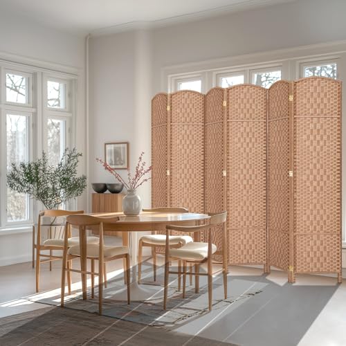 Room Divider, Room Dividers and Folding Privacy Screens, 16in Privacy Screen, 6 Panel Temporary Wall Partitions, 6ft Space Separation Panel Screen, Natural