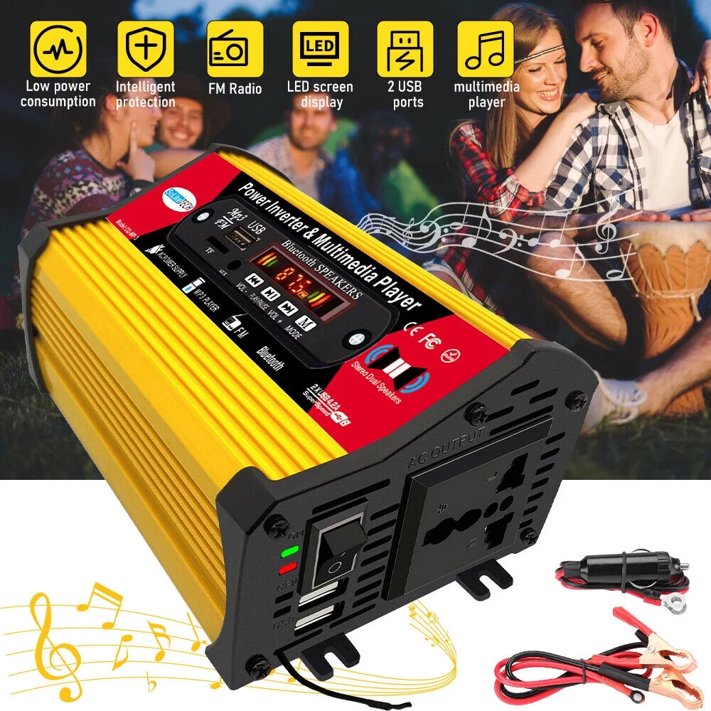 1500W Power Inverter - Car Power Inverter DC 12V to AC 110V Car Converter with LED Display Remote, Yellow