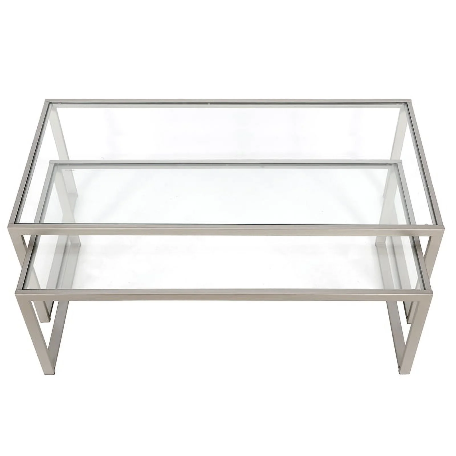 Pemberly Row Metal Rectangle Nested Coffee Table in Gray with Glass Top