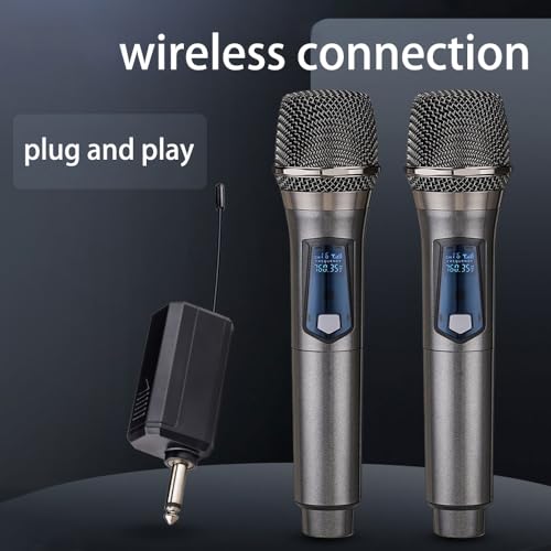 Wireless Microphone, Rechargeable Fixed Frequency Wireless Dual Microphone, Dual Handheld Dynamic Microphone,Karaoke Singing, Weddings DJ,Party, Church, Classroom use, 200 feet, Gray