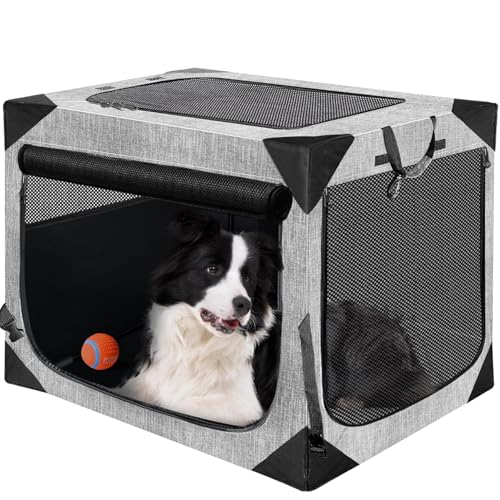Dog Crate, Collapsible Soft Travel Crate for Large Dogs (3 Year Warranty), Indoor & Outdoor Portable Pet Kennel with Chew-Proof Mesh Window (Dark Gray, 36