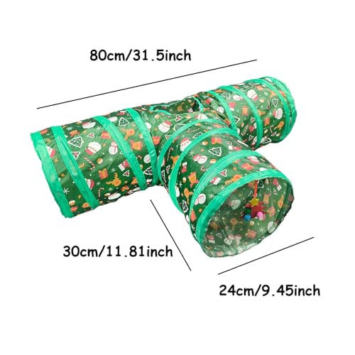 Christmas Cat Tunnel 3-Way Tube Toy – Foldable Holiday Cat Play Tunnel with Crinkle and Peek Holes for Indoor Cats and Kittens
