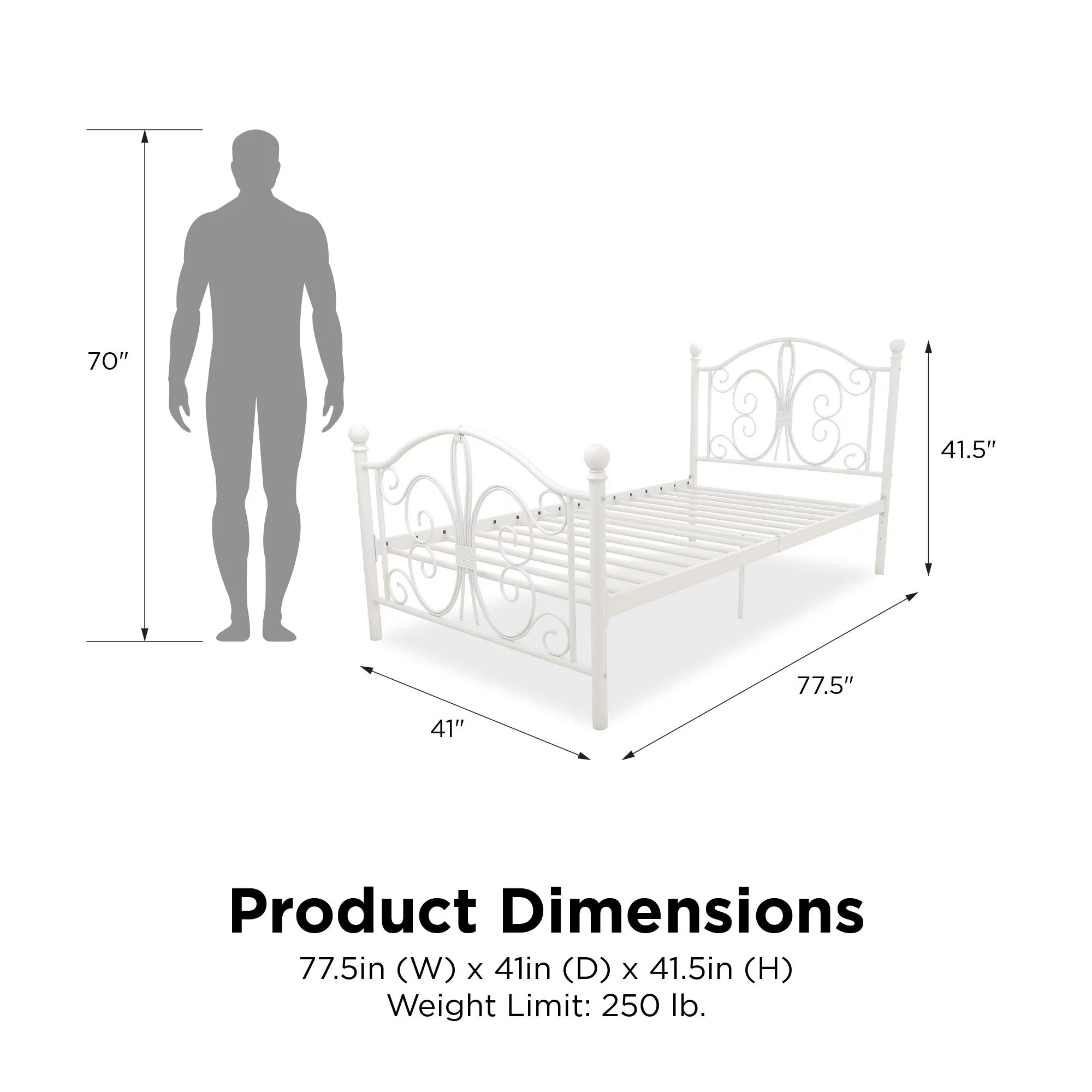 Desert Fields Bombay Metal Bed, White, Twin