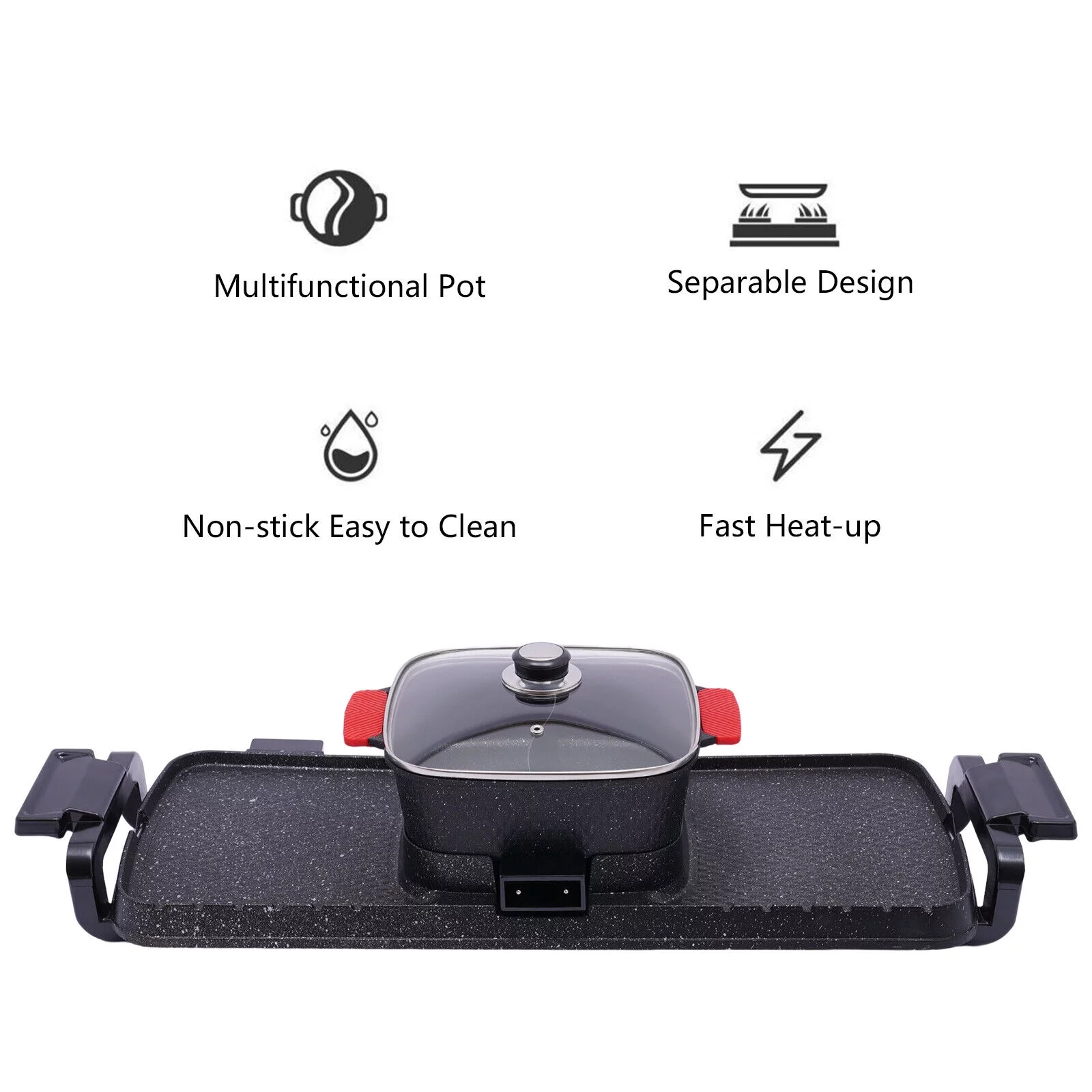 Denest Electric 2 in 1 Hot Pot BBQ Oven Smokeless Barbecue Pan Grill Hotpot Machine