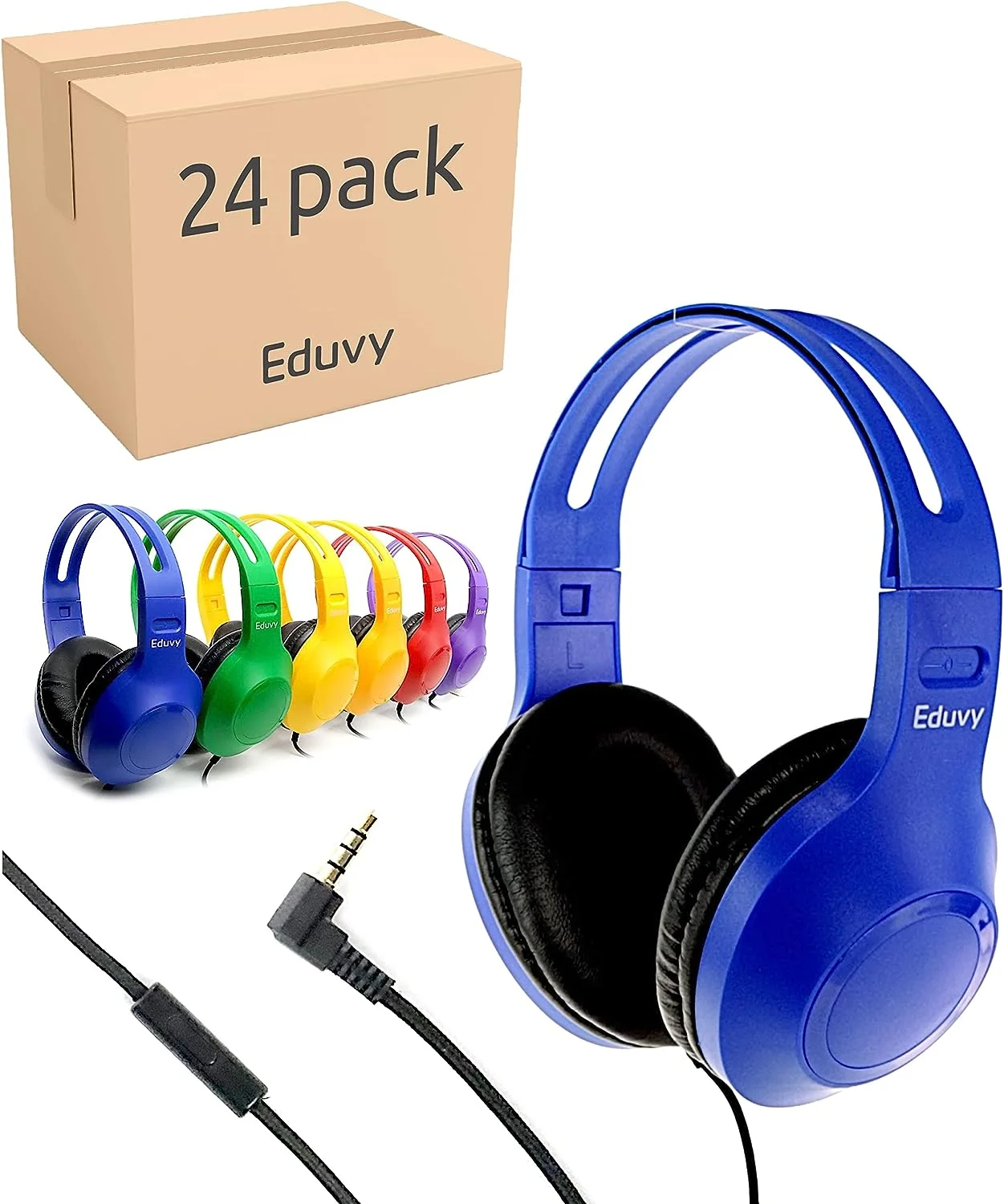 Eduvy Bulk Headphones for Classroom with Microphone, Pack of 24 Wired Headphones for Middle School to College Students. School Headphones Pack, Classroom Headphones. Classroom Must Haves(Mixed Color)