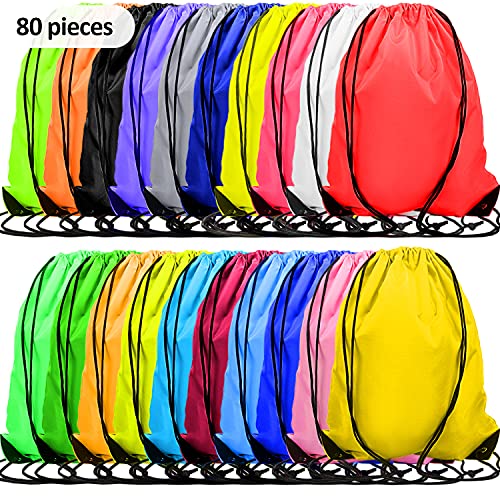 Shappy 80 Pack Drawstring Backpack Bulk Drawstring Bags with 20 Colors Waterproof Draw String Bags DIY Available for Group Hiking Yoga Gym Swimming Travel Beach Homeless
