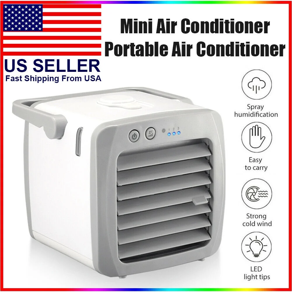 KingFurt Portable Mini Air Conditioner USB Cooling Fan LED Cooler, 3-in-1 Humidifier, White, 200ml, Desk Fan for Home Office