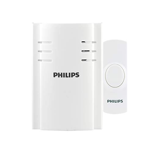 Philips Wireless Doorbell Kit, Plug-In Reciever, 2 Push Buttons, 8 Melodies, 4 Volume Levels, 150 Ft Range, White, DES2280W/27