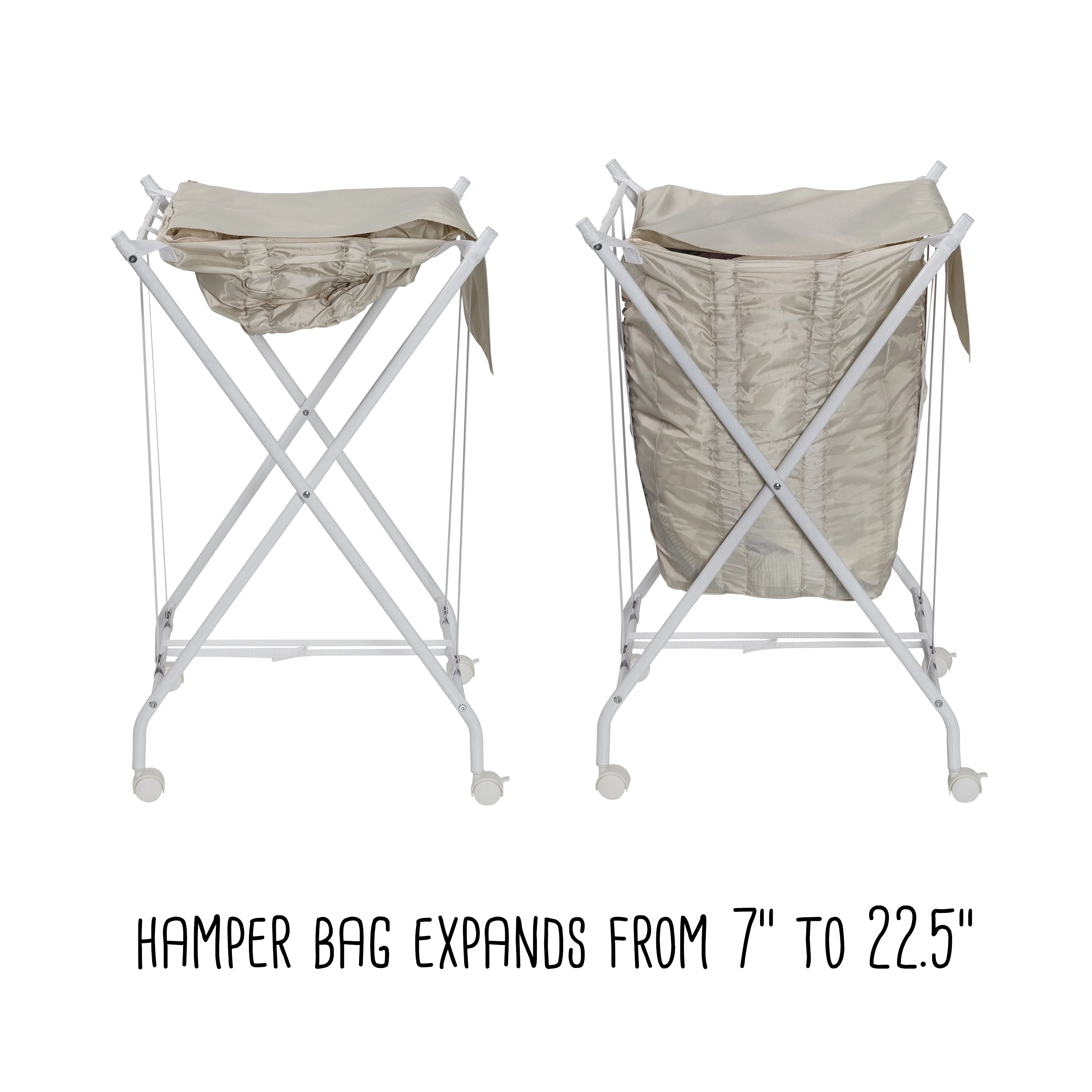 Honey-Can-Do Steel Folding No Bend Lifting Laundry Hamper with Removable Polycotton Bag, White/Natural