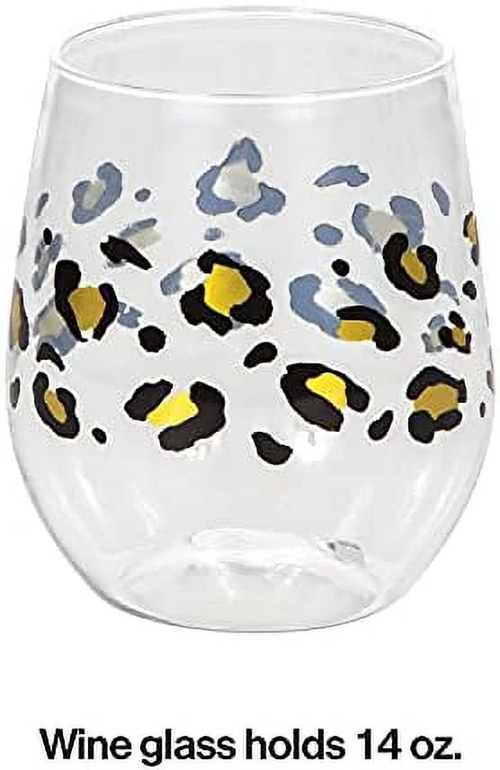 Leopard Plastic Stemless Wine Glass, 6 Ct