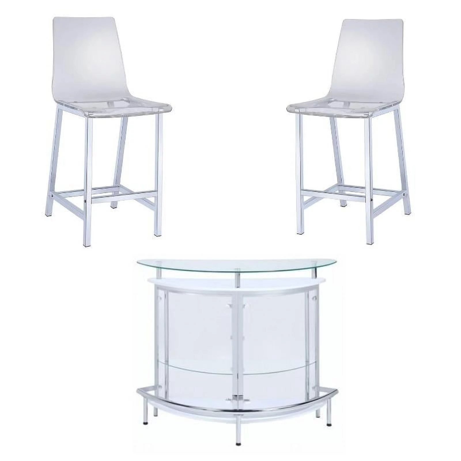 Home Square 3 Piece Set with Home Bar Unit with Clear Acrylic Front and 2 Chairs