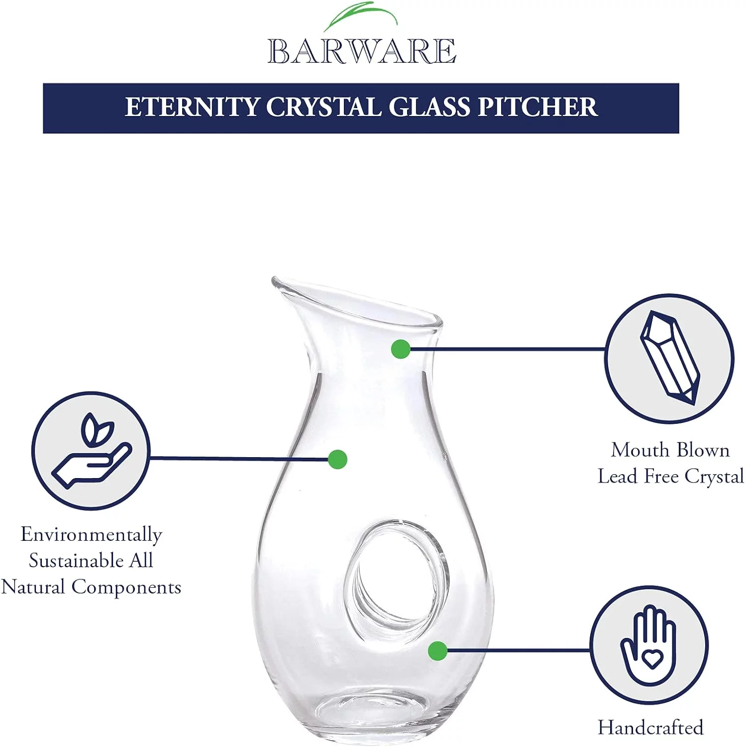 Eternity Crystal Glass Pitcher - 28 Oz. European Mouth-Blown Crystal Pierced Pitcher For Water, Wine, Iced Tea, Juice, Lemonade & More - Fine Quality Lead-Free Crystal