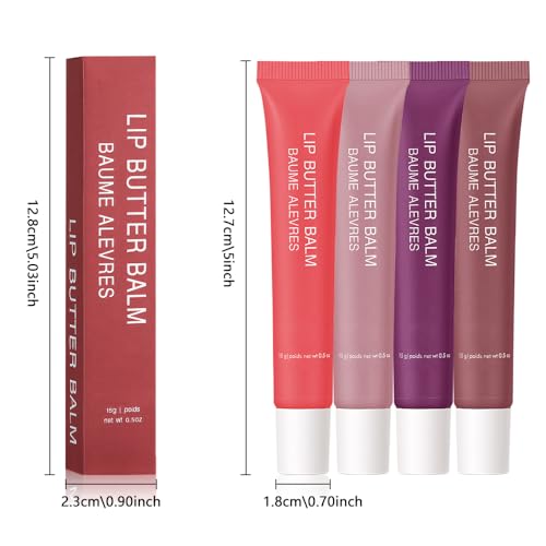 4 PCS Summer Special Lip Butter Balm – Ultra-Hydrating Lip Care with Shea Butter & Olive Oil, Soothes Dry Lips with Natural Tint & Gloss Effect, Lip Plumper Moisture & Light Lip Stain Finish