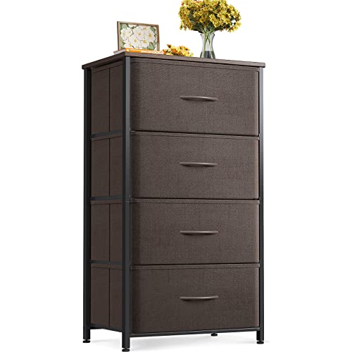 ODK Dresser for Bedroom with 4 Storage Drawers, Small Dresser Chest of Fabric Drawers with Sturdy Steel Frame, Wood Top, Dark Grey
