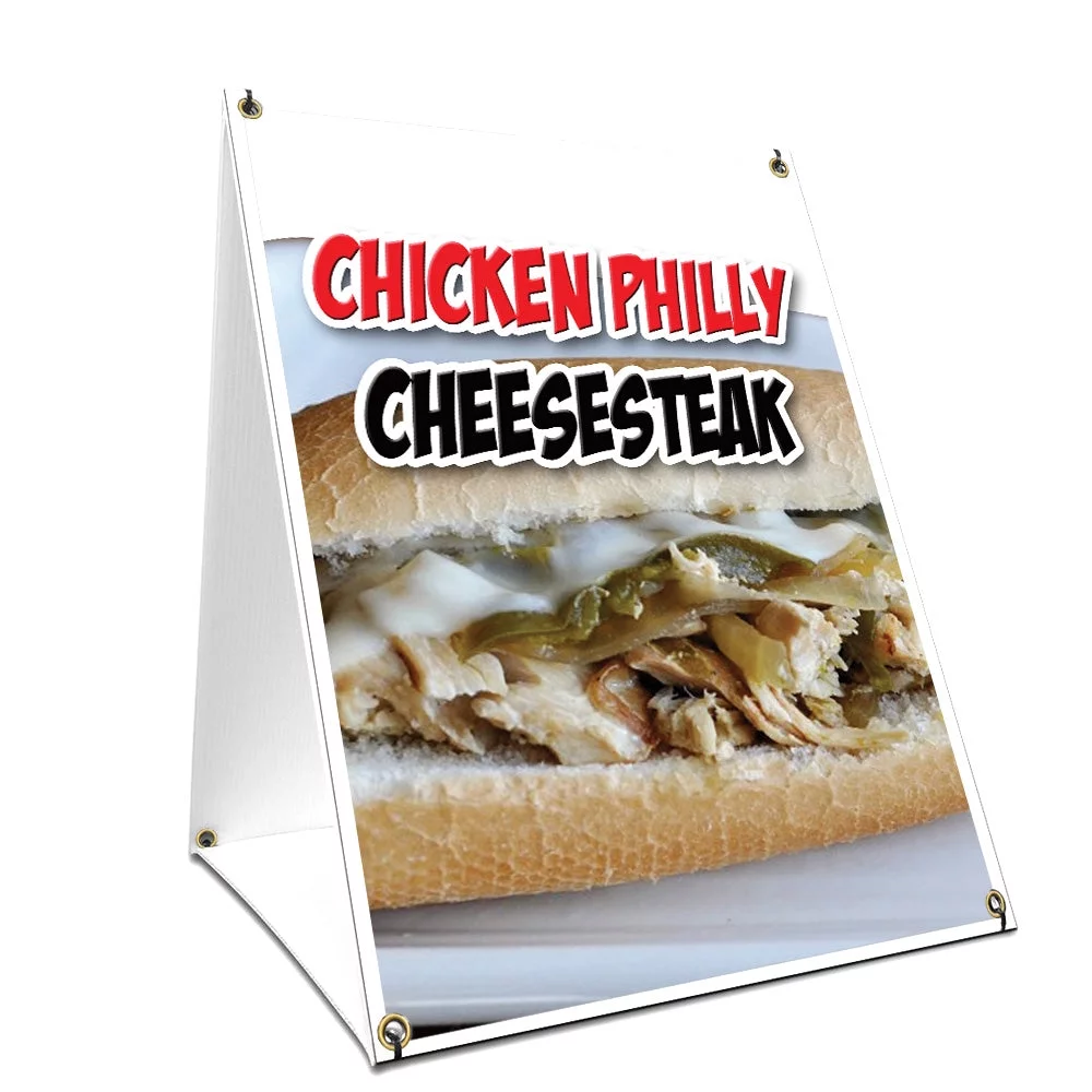 A-frame Sidewalk Chicken Philly Cheesesteak Sign With Graphics On Each Side | 24