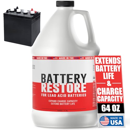 Battery Restore For Lead Acid Batteries - Made In USA - 64oz Formulated Solution Extends Battery Life & Expands Charge Capacity - Safe & Effective For Golf Carts, Motorcycles, Boats & ATVs - Non-Toxic