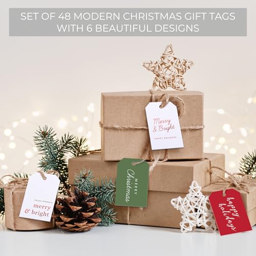Beautiful Modern Christmas Gift Tags - 48 Quality Paper Labels with Rope for Personalizing Your Holiday Presents - Spread Joy and Cheer with These Festive Christmas Name Tag Stickers
