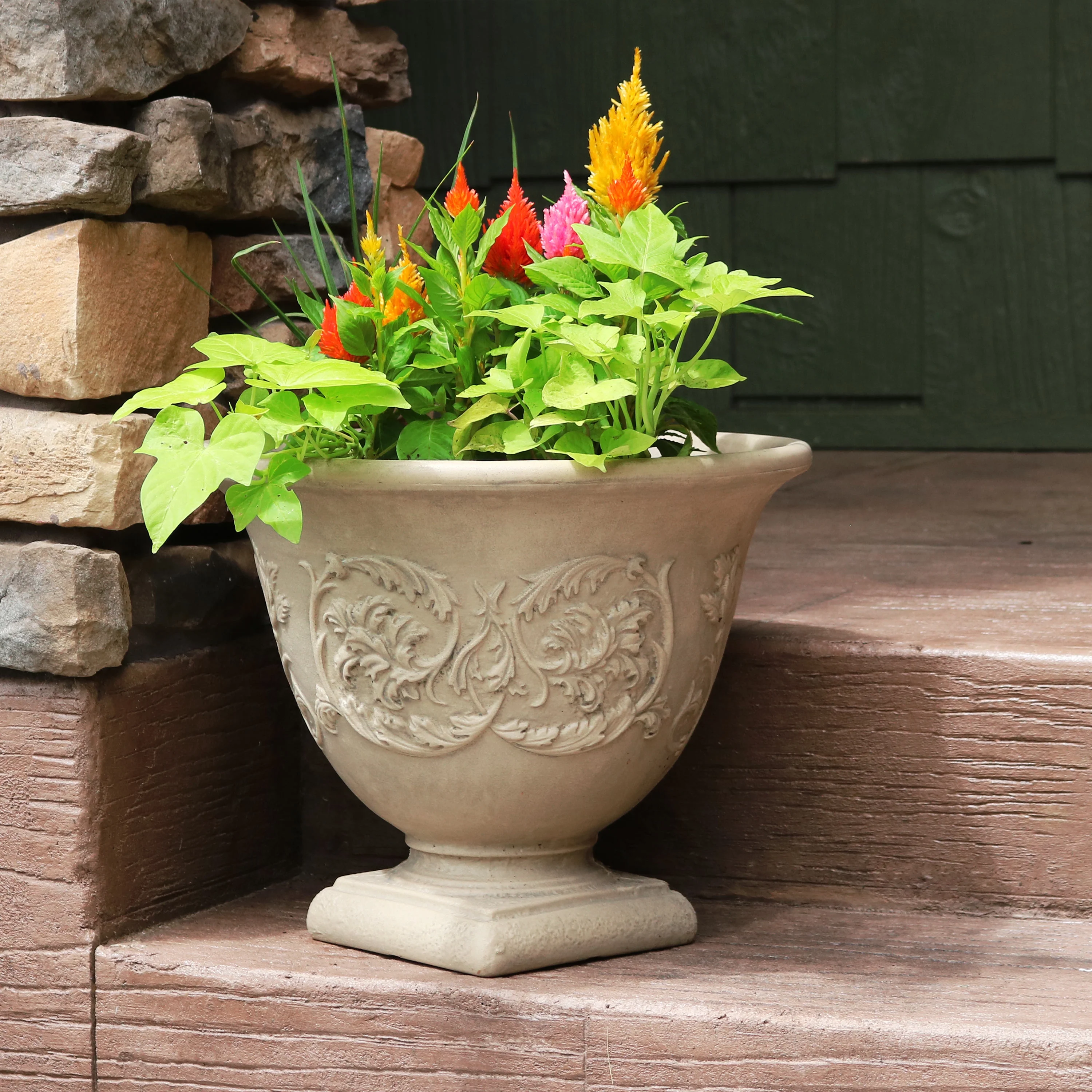 Sunnydaze Indoor/Outdoor Patio, Garden, or Porch Weather-Resistant Double-Walled Darcy Flower Pot Planter - 16