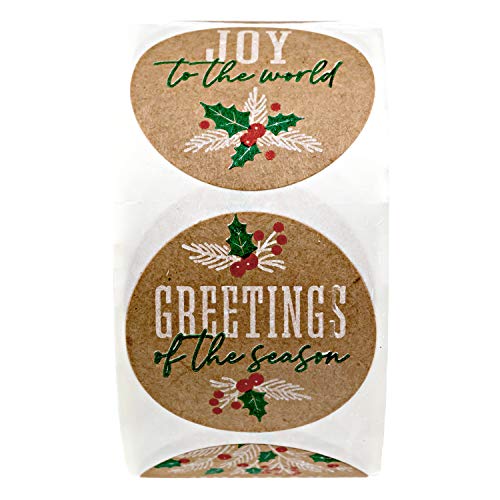 Brown Kraft Holiday Pine Stickers / 500 Classic Christmas Stickers / 6 Alternating Rustic Winter Holiday Labels / 1.5