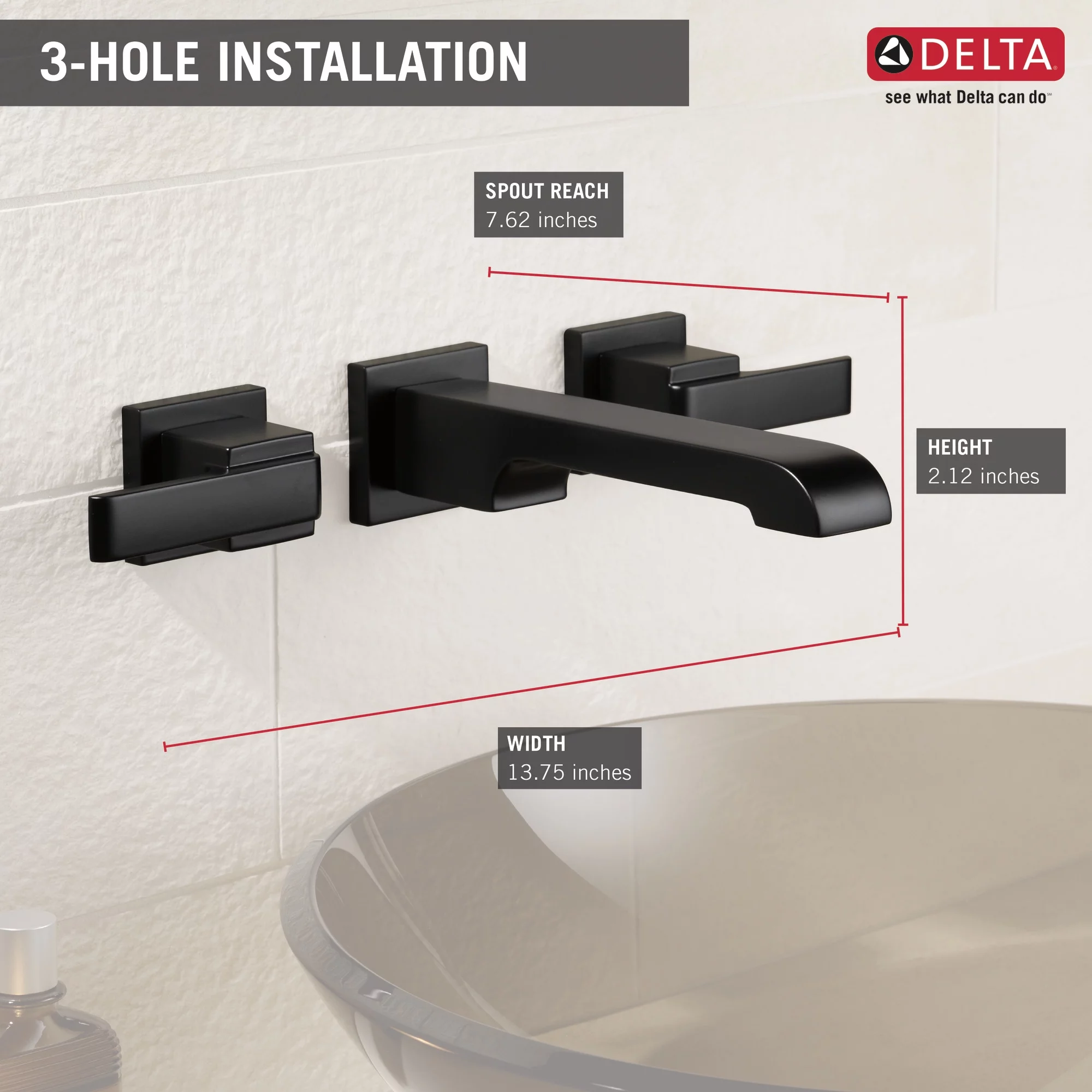 Delta Ara Two Handle Wall-Mount Bathroom Faucet Trim in Matte Black (Valve Not Included) T3567LF-BLWL