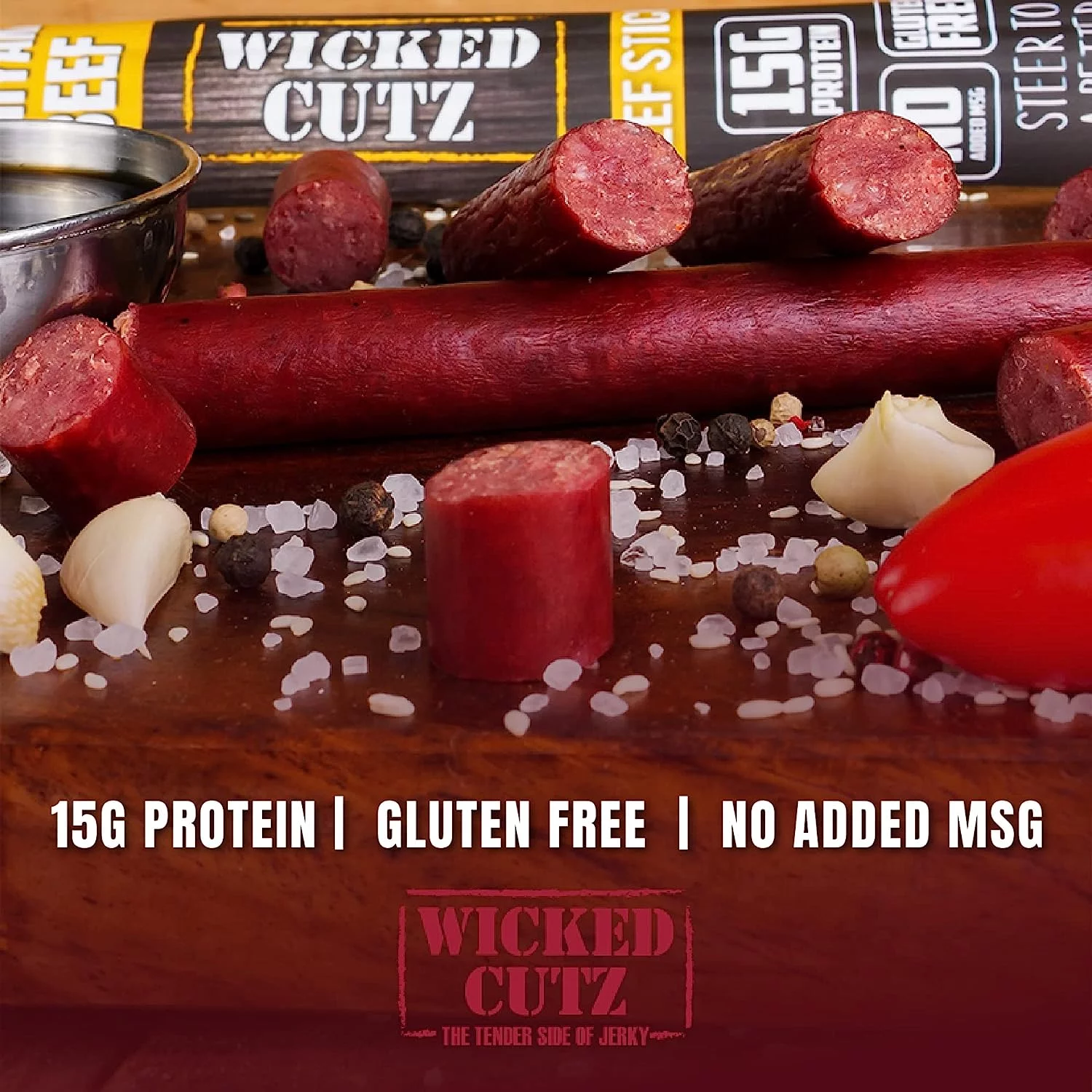 Wicked Cutz Premium Beef Jerky Sticks, High Quality, Protein-Rich, Teriyaki, 1.5 oz, 12-Pack