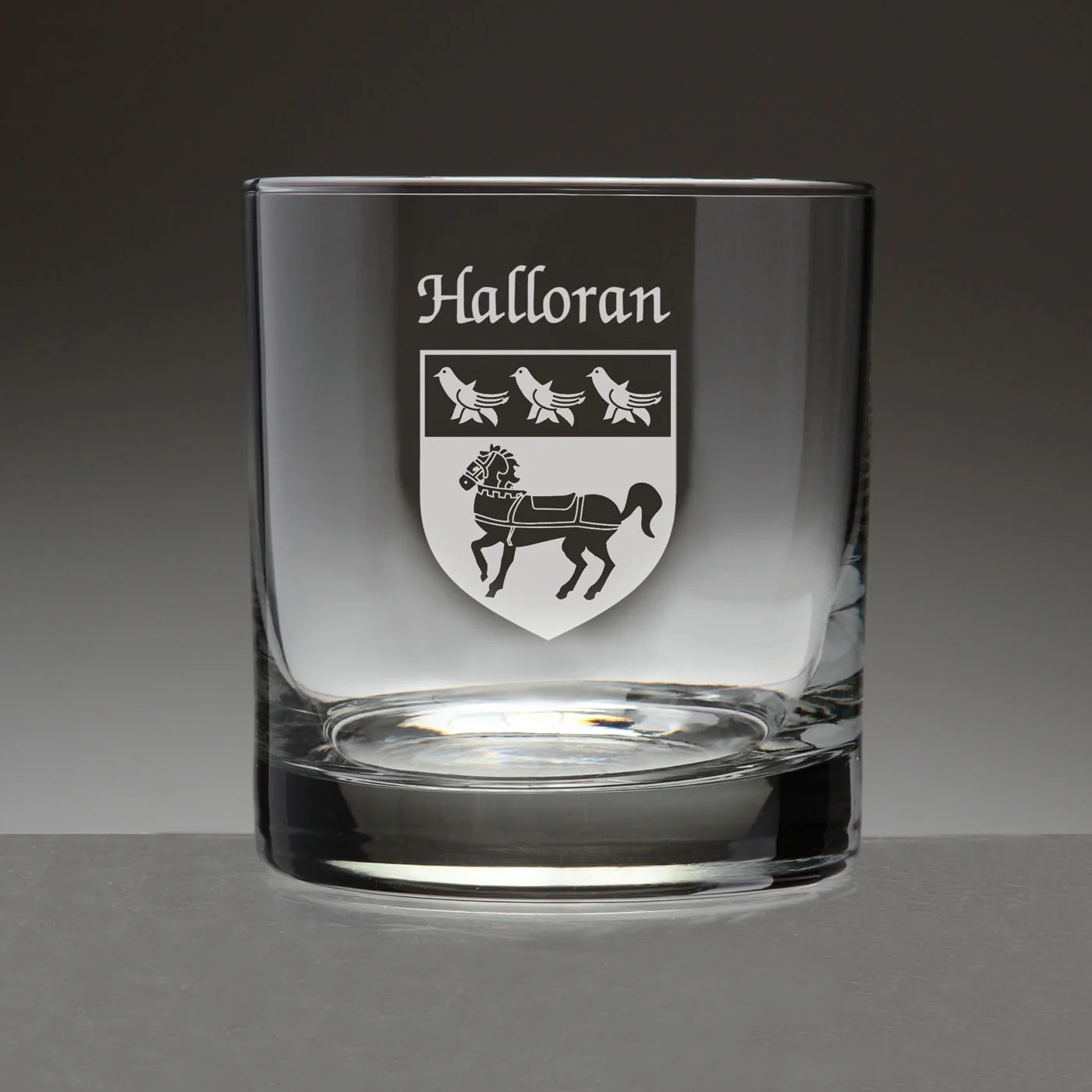 Halloran Irish Coat of Arms Tumbler Glasses - Set of 4 (Sand Etched)