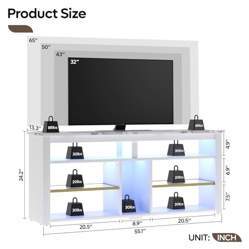 Bestier LED Tall TV Stand, Entertainment Center for 55/60/65 Inch, Gaming Console With Storage for PS4, Adjustable Shelf Modern High Cabinet for Living Room Bedroom, Carbon Fiber Black