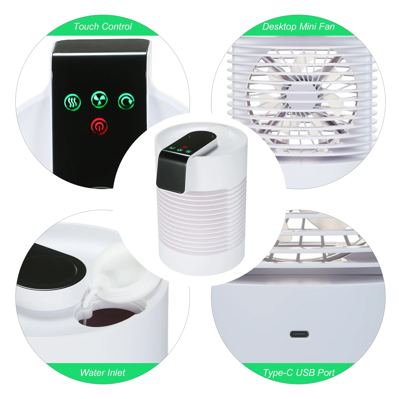 Anself Personal Air Cooler with Touch Control 360-degree Rotatable Personal Desk Mini Air Conditioner Humidifier Desktop Air Cooler