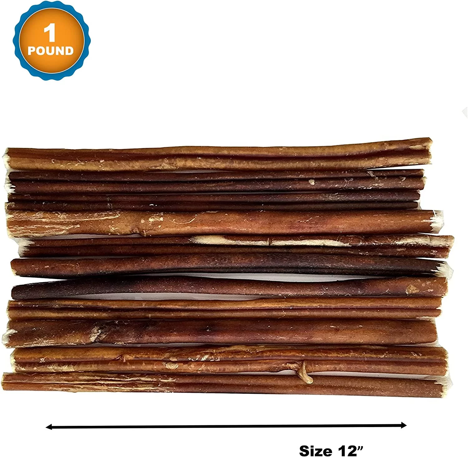 12 Inch Bully Stick for Dogs (1 Pound Bag) 100% Natural Bulk Chews for Dogs & Puppies - Grass-Fed Free-Range Premium Beef Dog Bully Sticks - Small, Medium and Large Dogs Dental by 123 Treats