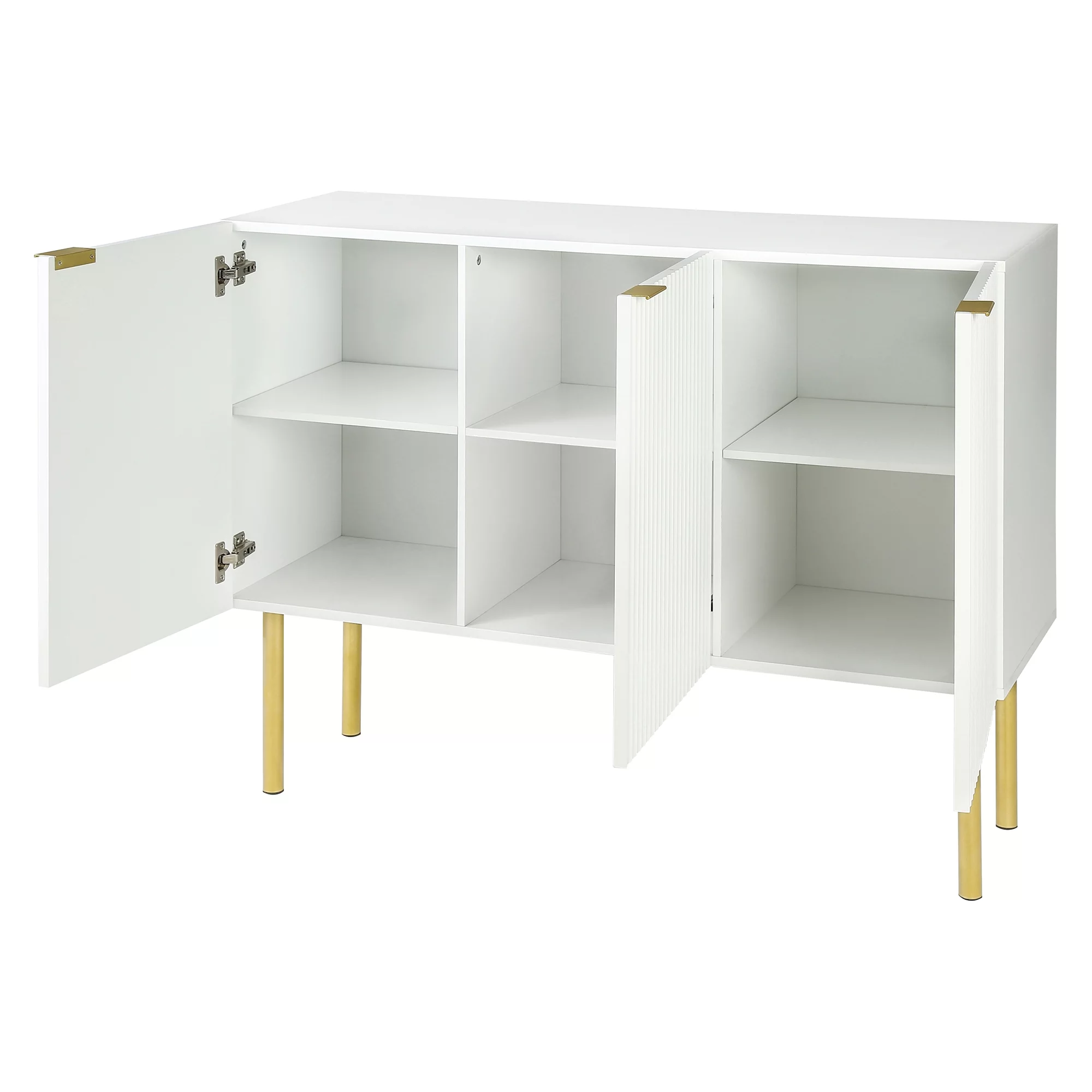 White Buffet Sideboard Cabinet with Gold Metal Legs & Handles & Adjustable Shelves