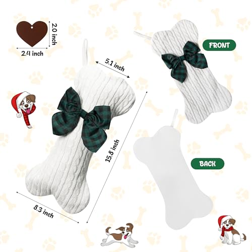 WATINC Pet Christmas Stockings Personalized - 3 Pack Large Bone Shape Stocking with Wooden Name Tag, Pet Dog Knit Christmas Hanging Stockings for Xmas Eve Party Fireplace Tree Gift Decoration