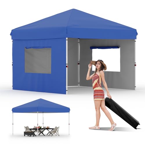 10x20 Pop Up Canopy - Easy Up Camping Tent with One Roller Bag, 3 Adjustable Height, 4 Weight Bags for Deck, Garden, Sports, Beach, Party - White