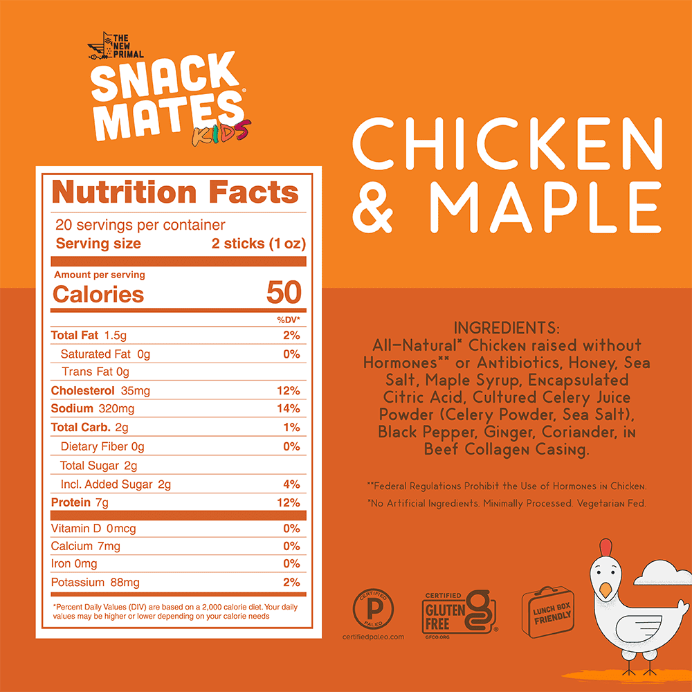 Snack Mates Chicken & Maple Mini Meat Sticks, All-Natural Chicken (8 Packs, 40 Mini-Sticks)