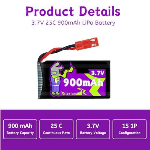 3.7V Lipo Battery 900mAh JST Plug 932540 for MJX Syma Holy Stone Sky Viper RC Quadcopter Drone X56W X400 X400W X300C X400C X800 HS110 HS200 S670 V950hd S1750 V2450 with Chargrer