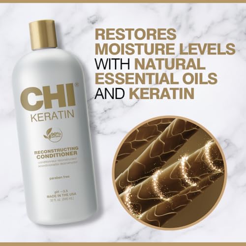 CHI Moisturize It Duo Keratin Shampoo & Conditioner Set, Hydrating Formula Restores & Strengthens Hair, Sulfate & Paraben-Free, 2 Bottles, 32 Oz