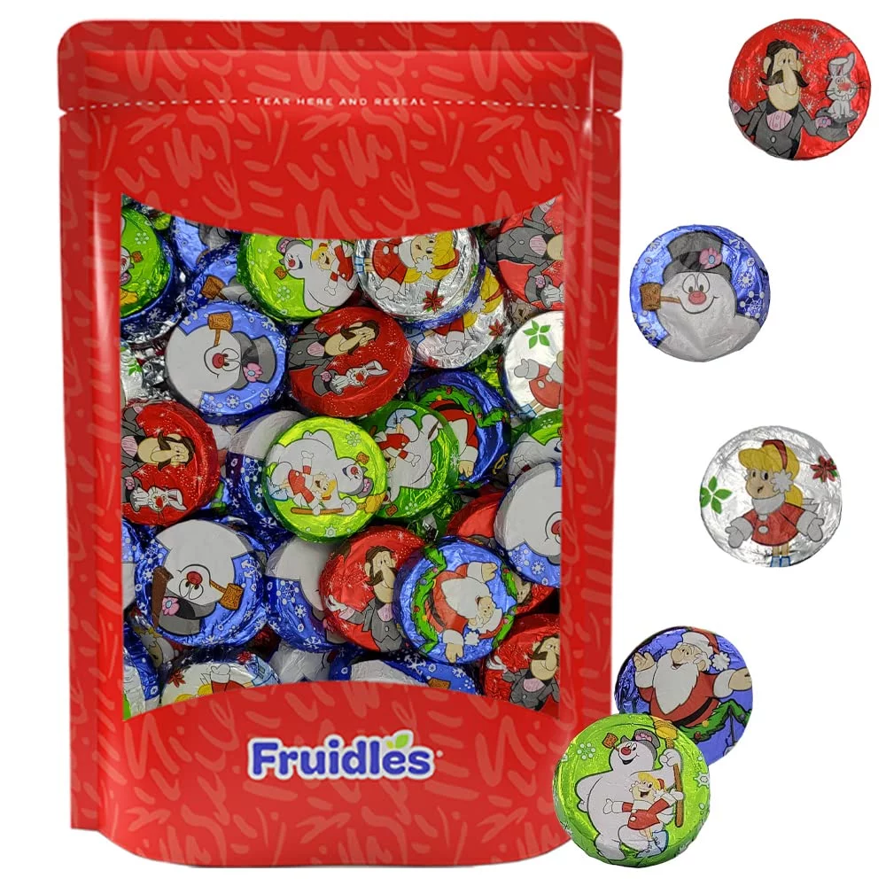 Christmas Milk Chocolate Snowman Themed Discs, Double Crisps, Party Bag Fillers, Individually Wrapped Foils, Kosher Certified Dairy (2 Pounds)