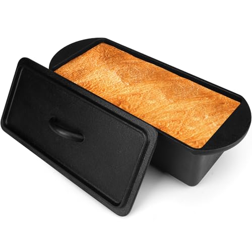 Cast Iron Bread Pan with Lid 13x5 Inch, Nonstick Popover Pan for Sourdough and Homemade Bread, Mini Loaf Pans with Lids, Pullman Loaf Pan for Sandwich Bread, Nonstick Baking Bread Pans