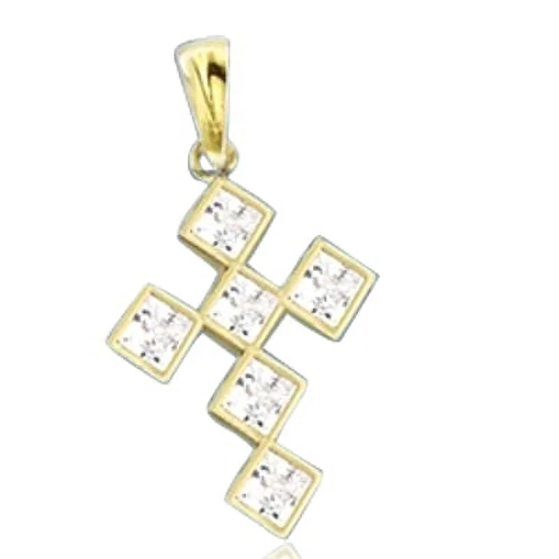 Bezel Set Pendant with Artificial Princess Cut Diamonds by Diamond Essence set in Vermeil
